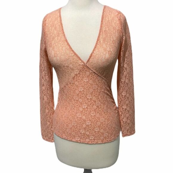 Victoria’s Secret‎ Floral Sheer Lace Stretchy Long Sleeve Wrap Top Pink 4 - Picture 1 of 8